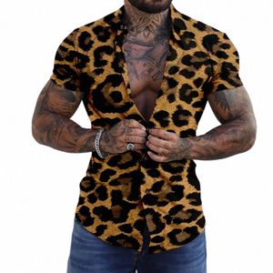 Homens de verão Luxo Leopard Imprimir Camisa Vintage Tops Tees Casual Elegante Blusa Trun Down Collar Roupas Masculino Beach Style Outfit Y3Wc #