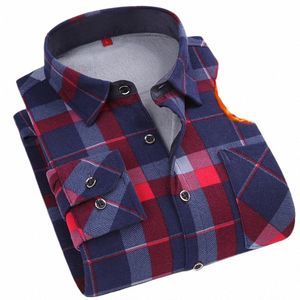formal Shirt For Men 2023 Lg Sleeve Fleece Warm Plaid Oversized Plaid Collar Shirt Winter Veet Clothing m Plaid shirt z2If#