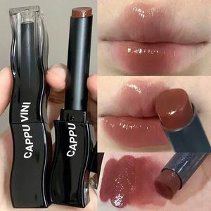 Mirror Lipstick Varaktande non Stick Cup fuktgivande Crystal Black Tube Lip Color Brown Solid Lipstick Cosmetics 240313