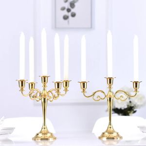 Mumlar Candelabra mum ışığı akşam yemeği mum otel düğün pervane bronz altın ev sahibi kaplama dekorasyon metal retro