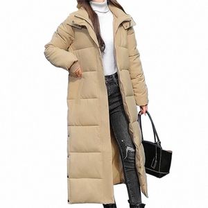 Kvinnor LG Thicken 2023 Winter New Style Down Coat med en huva rak elegant ytterkläder koreansk editi fi kvinnliga parkas a8g1#