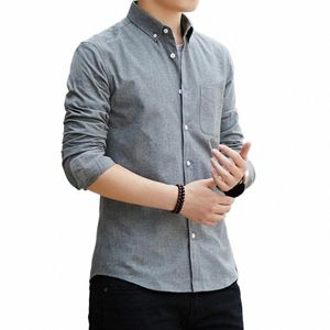 Camicia da uomo Soild Oxford Lg Sleeve Tee Shirt Gioventù per il tempo libero Slim Fit Camicetta coreana Fi Camicie eleganti di lusso per uomo Abbigliamento i3Ha #