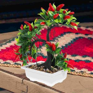 Decorative Flowers Fake Chili Plants Simulated Flower Small Bonsai Potted Ornaments Home Desktop Green Decoration 2pcs (bell Grass (lotus