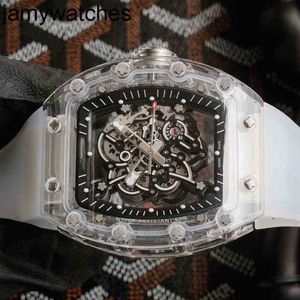 Cool Richarsmill Mechanical Watch Rakish Wrist Tv Factory Rms055 Mens Hollowed Out Design of Glass Transparent Swiss Movement Brand 2024 Luxury Style