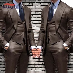 busin Men's Suit 3-Piece Set Formal Jacket Pants Vest Slim Fit Groom Wedding Tuxedo Spike Lapel Blazer Men 84NG#