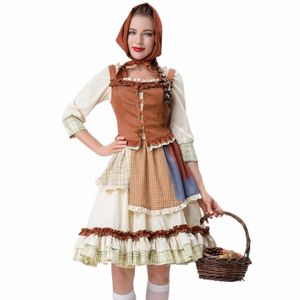 halen Adulto Little Red Riding Hood Stage Play Idyllic Manor Farm Maid Party Costume G0bj #