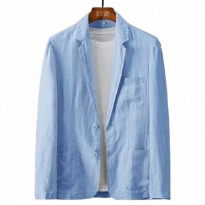 2022 Men's Blazer Jacket Spring Summer Solid Slim Casual Busin Thin Breathable White Cott Linen Suit Coat Male o4uG#