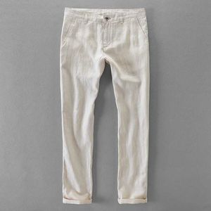 Calças masculinas 100% de alta qualidade puro linho calças casuais dos homens marca calças compridas dos homens negócios moda pantalones pantaloni un pantalon j240328