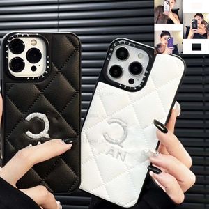 Luksusowa obudowa telefoniczna na iPhone 15 14 Pro Max Miękka skóra, projektant iPhone Case 15 14 13 12 Pro dla kobiet mężczyzn dobry chwyt wstrząsowy Ultra Slim Cover Srebrna ozdoba