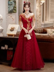 Party Dresses Vintage High Neck Wine Red Wedding Reception Luxury Appliques Floor-Lengthu Tulle Long Women Formal Evening Gowns