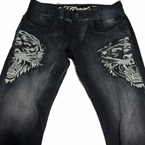 Baggy jeans tiger huvud lösa y2k kläder retro mäns marinblå jeans nya harajuku gotisk hög midja breda hiphop byxor c8wf#