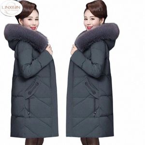 linxiqin XL-7XL Down Cott Jacket Mid-Length Women Big Fur Collar Solid Color Coat Abrigos Mujer Invierno Sobretudo Feminino U8Aj#