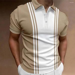 Мужские футболки, мужской деловой топ, стильная приталенная рубашка с коротким рукавом и контрастными цветными пуговицами в полоску, большие размеры с отложным воротником для офиса