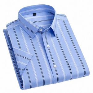 luxury hight qulity short sleeve shirts for men Silk slim fit formal shirt summer thin hawaiian clothes soft ModaL office tops g8Kj#