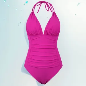 Women's Swimwear Women Push Up V Neck Halter Swim Bodysuit Solid Color Backless Sexy Swimsuit Seaside Vacations Beachwear