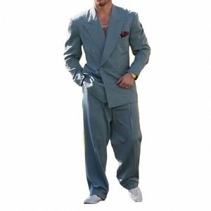 High Street Peak risvolto doppiopetto abiti per uomo 2 pezzi Fi Solid Party Prom matrimonio casual abito maschile giacca con pantaloni i49g #