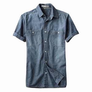 Verão homens jeans camisa cott manga curta denim camisas dos homens único breasted vintage cowboy camisa jeans masculina TS-255 n2cR #