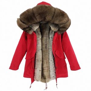 2022 Winter Jacket Men's Real Fur Coat Big Natural Fox Päls krage huva tjocka varm liner streetwear lg parka lyxigt märke y2z5#