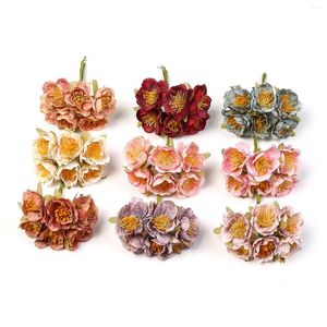 Flores decorativas 6pcs/lote flor artificial pequeno rosa rosa