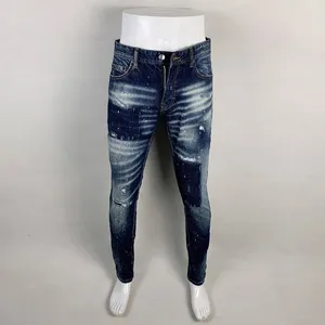 Jeans da uomo Street Fashion Uomo di alta qualità Retro blu elasticizzato slim fit strappato dipinto pantaloni di marca Hip Hop Hombre