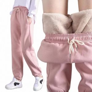 Zimowe kobiety haremowe spodnie sznurka polar lg gęstość dresowych spodni joggery spodnie sporty sportowe soild kolor ciepłe spodnie j7cu#