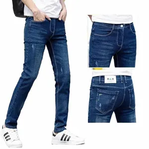 Elastische Männer Jeans Trendy Atmungsaktive Vielseitige Cott Gerade Slim Design Koreanische Stil Erwachsene Fit Alle Seass j4uP #