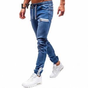 2022 Men's Skinny Ripped Jeans Fi blue jean pants man Slim Fit Casual Denim Pencil Pants male drawstring Jogging Trousers V97e#