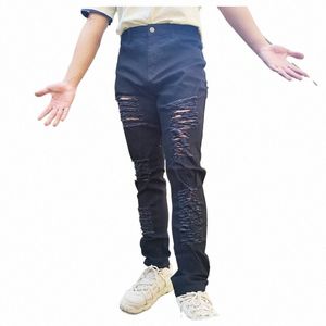 fi Male Jeans Slim Fit Design Hip Hop Men Jeans All-match Biker Ripped Casual Lg Trousers Raggedy Knee Hole Denim Pants u54y#