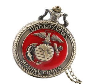 Vine United State Marine Corps Tema Quartz Pocket Watch Moda Red Souvenir Pingente Colar Cadeia Relógios Top Gifts9336309