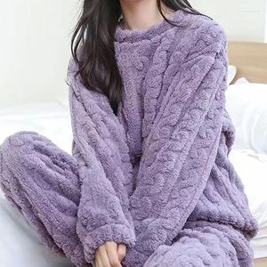 Home Clothing Autumn Women Solid Warm 2 Piece Sets Thicken Velvet Ribbed Fleece Set Pullover And Pants Casual Pajama 2024