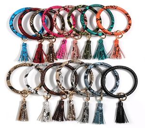 TASSEL Bangle Keychain Armband Keyring Snake Leather O Wristlet Armband Circle Charm Key Ring Holder Wristbands Party Favor DBC1193514