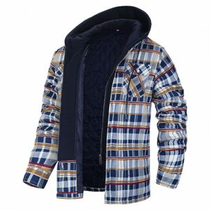 winter Checkered Hooded Jacket Men Loose Thickened Cott Windproof Jacket Warm Comfort Outdoor Multiple Colors Casual Clothes 76nx#