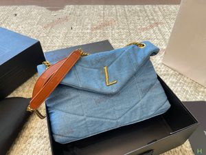 Nuova borsa in denim lavato del designer, borsa a tracolla LouLou Puffer da donna alla moda, borsa per la spesa a tracolla portatile retrò