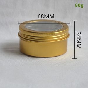 80ml/2.7oz Clear Window Lid Display Round Gold Aluminum Tin Cans New DIY Candy Gift Packaging Containers Aluminum Jars Pot