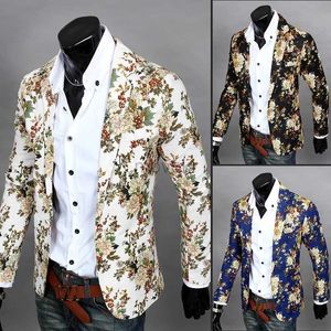 Men's Leather Faux Leather New Male Retro Vintage Casual Blazer Beauty Print Design Mens Fashion Suit Jacket Singer Costume fashion nightclub dance Coat 240330