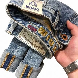 harajuku fi stretch stylowy haft szczupły jeansy dla mężczyzn Casual Spring Autumn Wear Cowboy klasyczne luksusowe dżinsy i0ka#