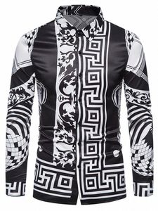 6xl 2023 Busin قميص منقوش غير رسمي للرجال Dr Dr Slim Party Party Clothes Boutique Fi Print Men Lg Sleeves Shirt X77J#