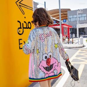 Women's Jackets Ladies Sequins Cartoon Jacket Female 2024 Spring And Fall Loose Tide Beaded Embroidery Long-sleeved Blouse