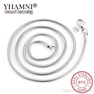 yhamni 3mm 4mmオリジナル925女性用の銀のヘビチェーンネックレス男性16-24インチステートメントネックレス