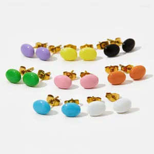 Orecchini a lobo Alla moda in acciaio inossidabile color caramello Beanball Mini Macaron goccia olio orecchino geometrico gioielli per ragazze regalo