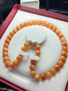 Pendants Rare High Quality Myanmar Jade Bead Necklace Natural Reddish Yellow Chain Women Jadeite Jewelry Party Accessories
