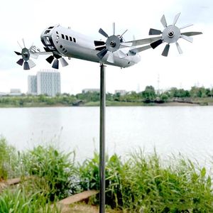 Decorações de jardim avião de metal moinho de vento aeronaves de ferro giradores de vento esculturas de gramado ao ar livre decoração pinwheel para pátio pátio