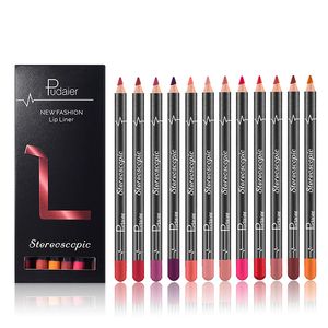 12pcs/set top quality 12 colors lip pencils matte lipliner防水滑らかなカラフルなシルクリップスティックペン長続きする色素リップメイクアップコスメティ