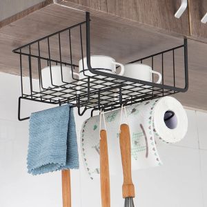 Rack Portaoggetti in metallo Appendiabiti Cestino Portaoggetti in filo metallico Cassetto estraibile sospeso Scorrevole sotto il ripiano Organizzatore di stoccaggio per armadio da cucina