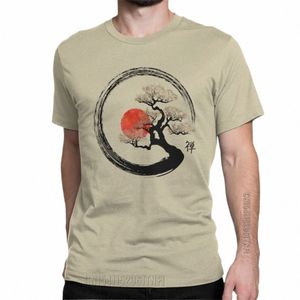 enso Circle And Bsai Tree On Canvas T-Shirts For Men Vintage Pure Cott Tees Crewneck Classic Short Sleeve T Shirt Tops v1gw#