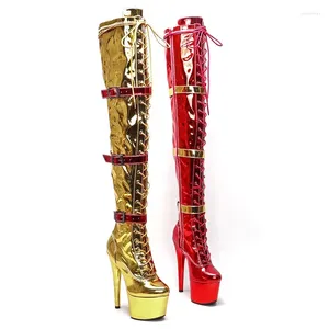 ダンスシューズLaijianjinxia 17cm/7inch Pu Apper Women's Platform Party High Heels Modern Over the Knee Boots Pole 124