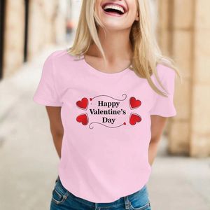 Camiseta feminina estampa dia dos namorados, camiseta fofa gola redonda manga curta estampa amor pulôver top verão camisetas confortáveis