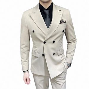 jacket+vest+pantsmen Spring High Quality Double-breasted Suits/Male Slim Fit Groom's Wedding Dr Fi Three-piece Set N2uf#