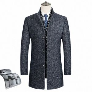 Cappotto in lana da uomo di alta qualità, impermeabile casual britannico di media lunghezza, giacca in cotone spesso con colletto rialzato, autunno e inverno 605i #