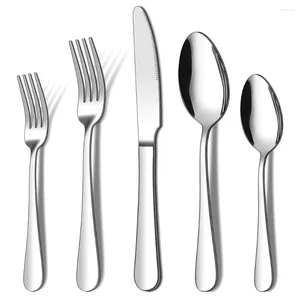 Наборы столовых приборов, 5 шт., серебристая посуда, набор столовых приборов из нержавеющей стали, нож, вилка, ложка для дома, кухонная утварь, посуда для ресторана